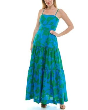 Taylor Tiered Square Neck Floral Dress - Blue