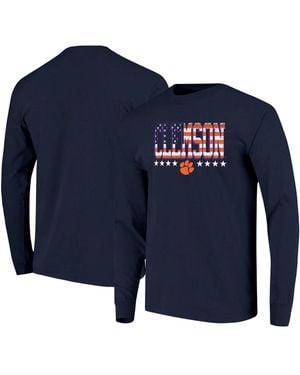 Image One Clemson Tigers Tall Type Flag Long Sleeve T-shirt - Blue