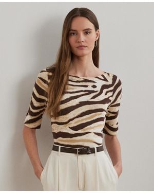 Ralph Lauren Zebra-print Stretch Cotton Boatneck Tee - Brown