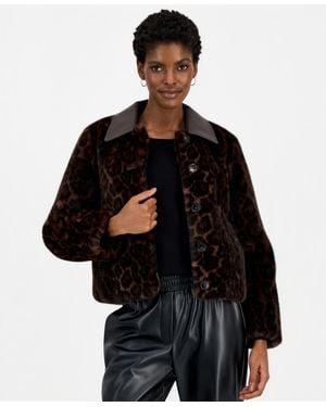 Tahari Naama Mixed-media Leopard-print Jacket - Black