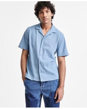 Sun & Stone Sun + Stone Waffle-knit Button-down Shirt - Blue