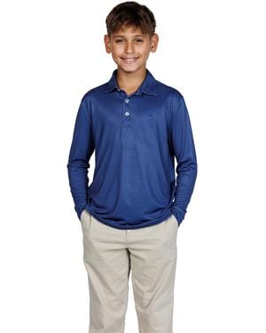 Tailorbyrd Mini Houndstooth Long Sleeve Performance Polo - Blue