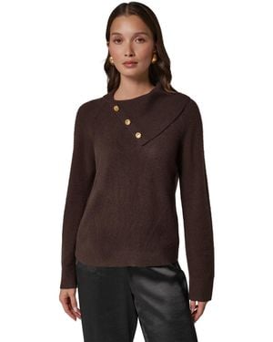 Donna Karan Split Collar With Buttons Cashmere Pullover Sweater - Brown