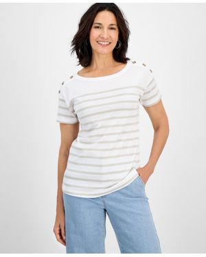 Style & Co. Pima Cotton Button-shoulder Top - White