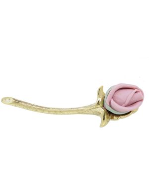 2028 Gold-tone Long Stem Genuine Porcelain Rose Pin - White