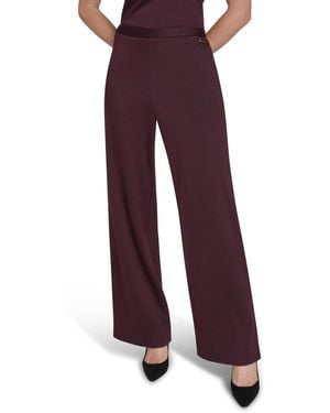 Halston Mid Rise Wide Leg Ponte Pants - Purple