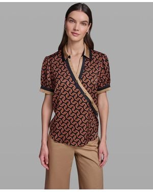 KARL LAGERFELD Geometric Print Satin Button-front Blouse - Brown