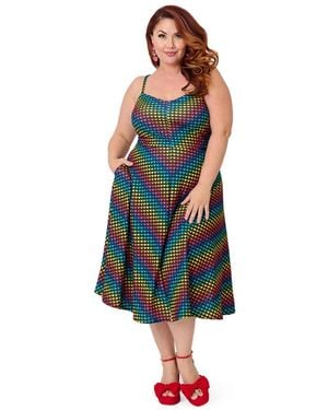 Smak Parlour Plus Size 1970s Chevron Midi Dress - Blue
