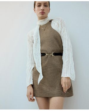 Mango Houndstooth Wool-blend Dress - Green