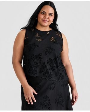 And Now This Trendy Plus Size Embroidered Cotton Asymmetric Top - Black