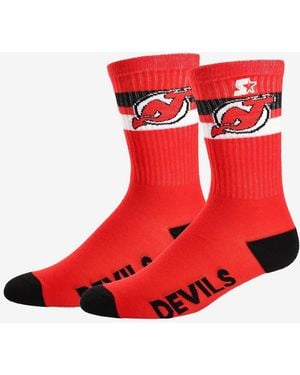 Starter And New Jersey Devils Team Color Two-stripe Crew Socks - Red