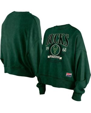 KTZ Milwaukee Bucks Hardwood Classics Enzyme Wash Oversized Boxy Pullover Sweatshirt - Green
