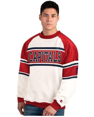 Starter White Washington Capitals Defense Fleece Crewneck Sweatshirt - Red
