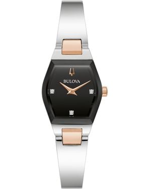 Bulova Modern Gemini Diamond Accent Stainless Steel Bangle Bracelet Watch 23mm - Black