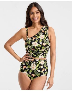 Lands' End Ruched One Shoulder Midkini Top - Green