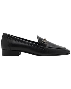 Mango Leather Round-toe Buckle-detail Loafers - Black