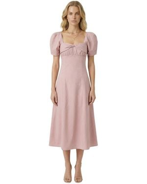 Modenaire Puff Sleeve Fit-and-flare Midi Dress - Pink