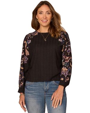 Democracy Dolman Sleeve Floral-print Top - Black
