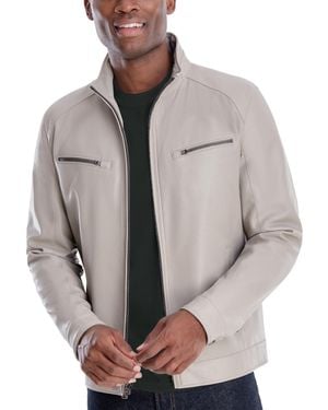 Michael Kors Perforated Faux Leather Moto Jacket - Gray