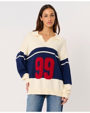 A.Brand 99 Rugby Knit Collar V-neck Sweater - Blue