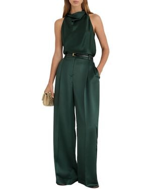 Reiss Zadie Satin Wide-leg Pleated Pants - Green