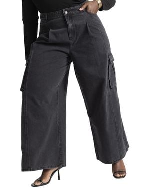 Eloquii Plus Size Wide Leg Cargo Jean - Black