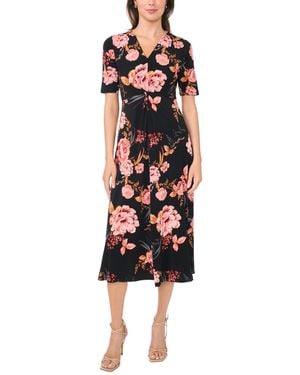 Msk V Neck Twist Front Midi Dress - Red
