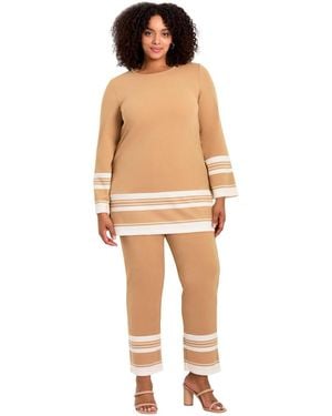 Avenue Border Stripe Straight Leg Pant - Natural