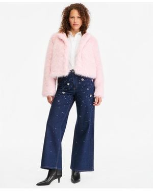 On 34th Cropped Faux Fur Completer Jacket - Blue