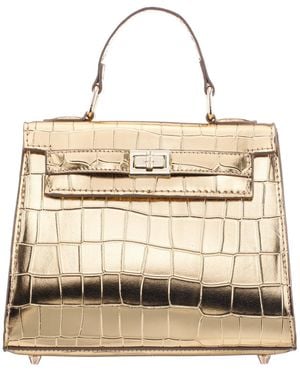Nina Mini Croco Embossed Magnetic Snap Satchel Bag - Natural
