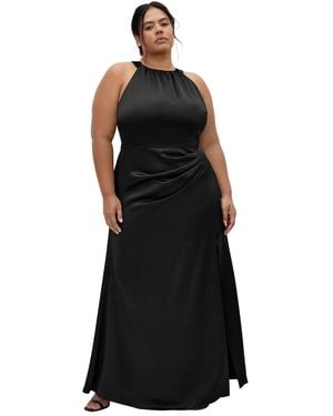 City Chic Plus Size Celina Halter Maxi Side-pleated Dress - Black