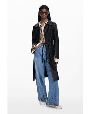 Desigual Long Faux Leather Jacket - Blue