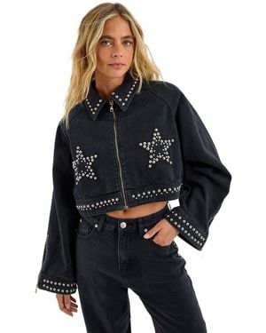 Nasty Gal Studded Denim Jacket - Blue
