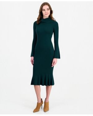 Tahari Lucia Merino Wool Cowl Neck Midi Sweater Dress - Blue
