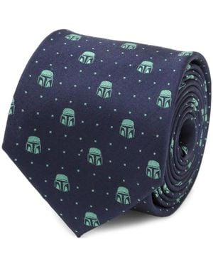Star Wars Mandalorian Helmet Dotted Tie - Blue