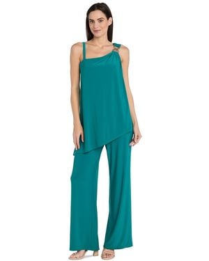 R & M Richards Plus Size Asymmetric Overlay Jumpsuit - Blue