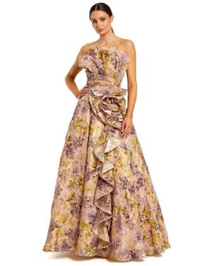 Mac Duggal Strapless Floral Jacquard Formal Evening Gown - Multicolor
