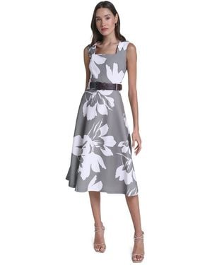 Calvin Klein Square Neck Self-belt Midi Dress - White