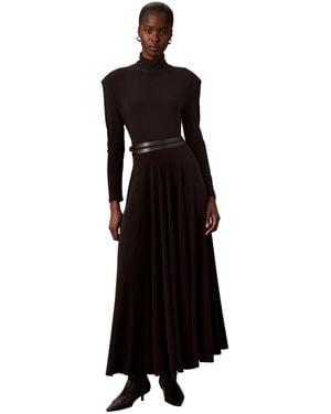 Calvin Klein Belted Long-sleeve Turtleneck A-line Dress - Black