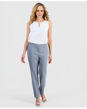 Kasper Ava Plaid Straight Leg Pant - Blue