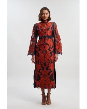 Karen Millen High Neck Embroidered Midi Dress