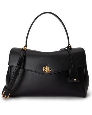 Ralph Lauren Farrah Soft Leather Medium Satchel Handbag - Black