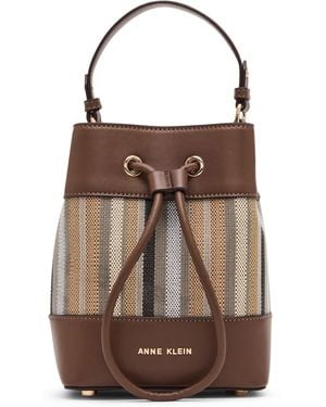 Anne Klein Stripe Mini Bucket Handbag - Brown