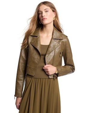 MICHAEL Michael Kors Cropped Faux-leather Moto Jacket - Green