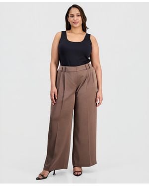 Tahari Asl Plus Size Pleat-front Wide-leg Satin Pants - Multicolor