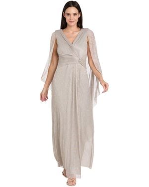 R & M Richards Rhinestone-brooch Metallic Gown - White