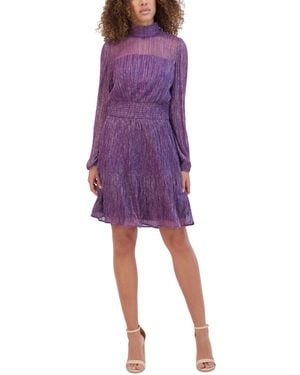 Kensie Metallic Smocked Dress - Purple