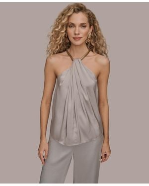 Donna Karan Twist Neck Halter Top - Gray
