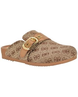 Guess Galavanta Buckle Slip-on Flat Clogs - Brown