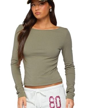 Edikted Savi Boat Neck Long Sleeve Top - Gray